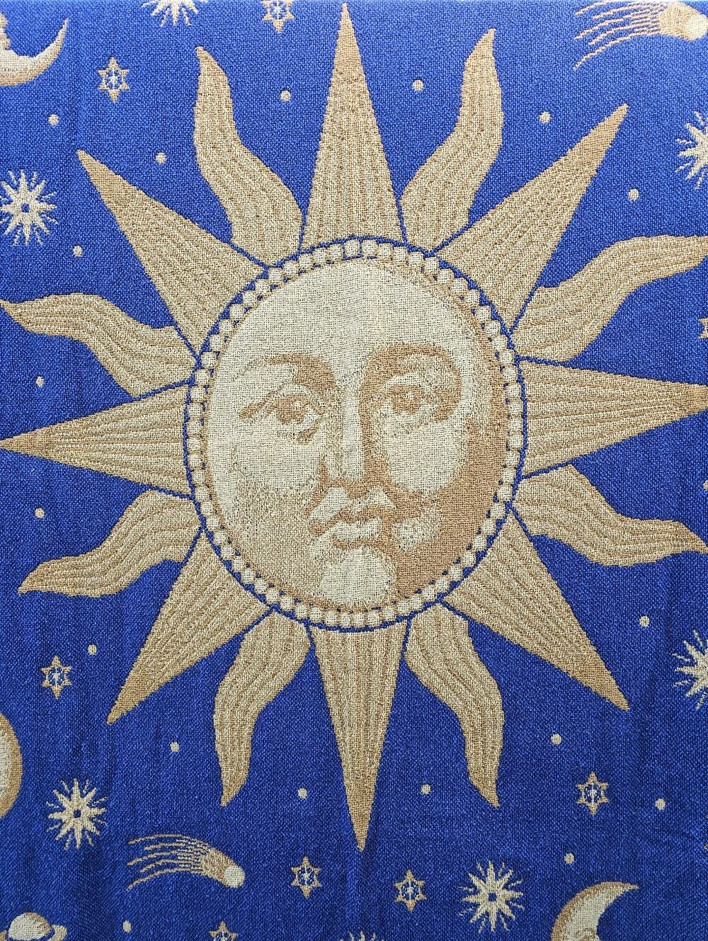 Vintage Sun & Stars Woven Tapestry Throw Blanket 90s Reversible